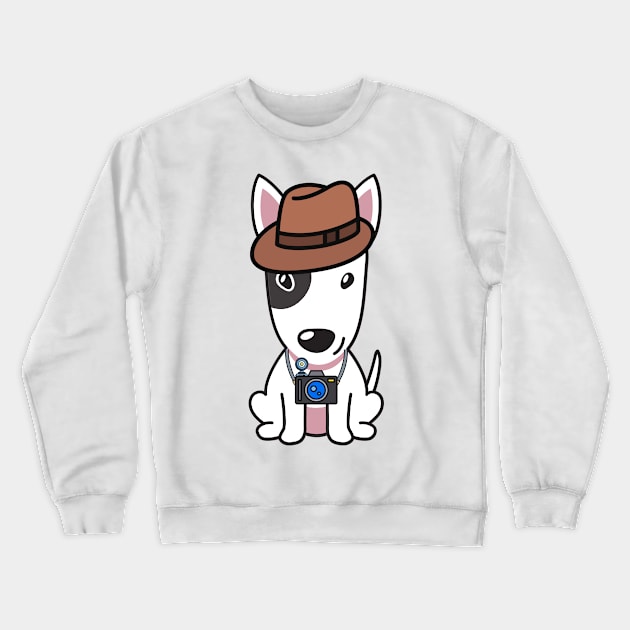 Funny Bull Terrier is holding a camera Crewneck Sweatshirt by Pet Station